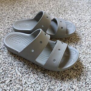 Crocs Double Strap Slip On Slide Sandals Shoes 206761 Gray Women’s Size 9